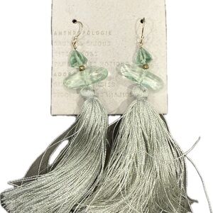 Anthropologie Light Green Tassel Earrings